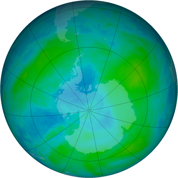 Antarctic ozone map for 13 February 1993